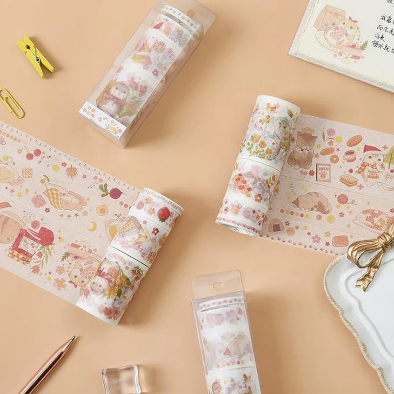 

4 Pcs/pack Cartoon Animals Cat Hamster Series Masking Washi Tapes Decorative Adhesive Tape Scrapbooking Sticker Label Stationery