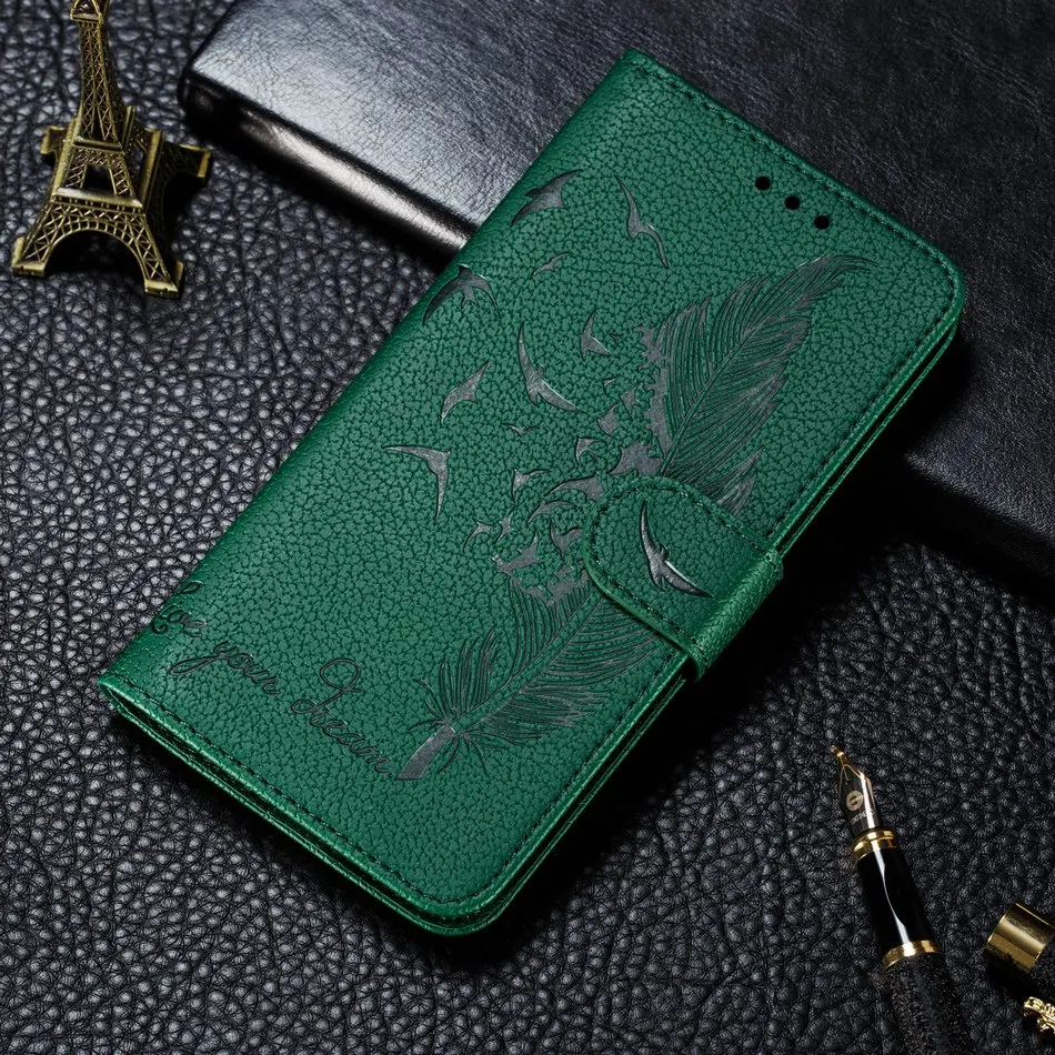 Кожаный чехол с откидной крышкой 7P 8 P для iPhone 11 Pro Max X XS XR Чехол-книжка с личи для Apple 6 6S 7 8 Plus чехол с перьями O13G