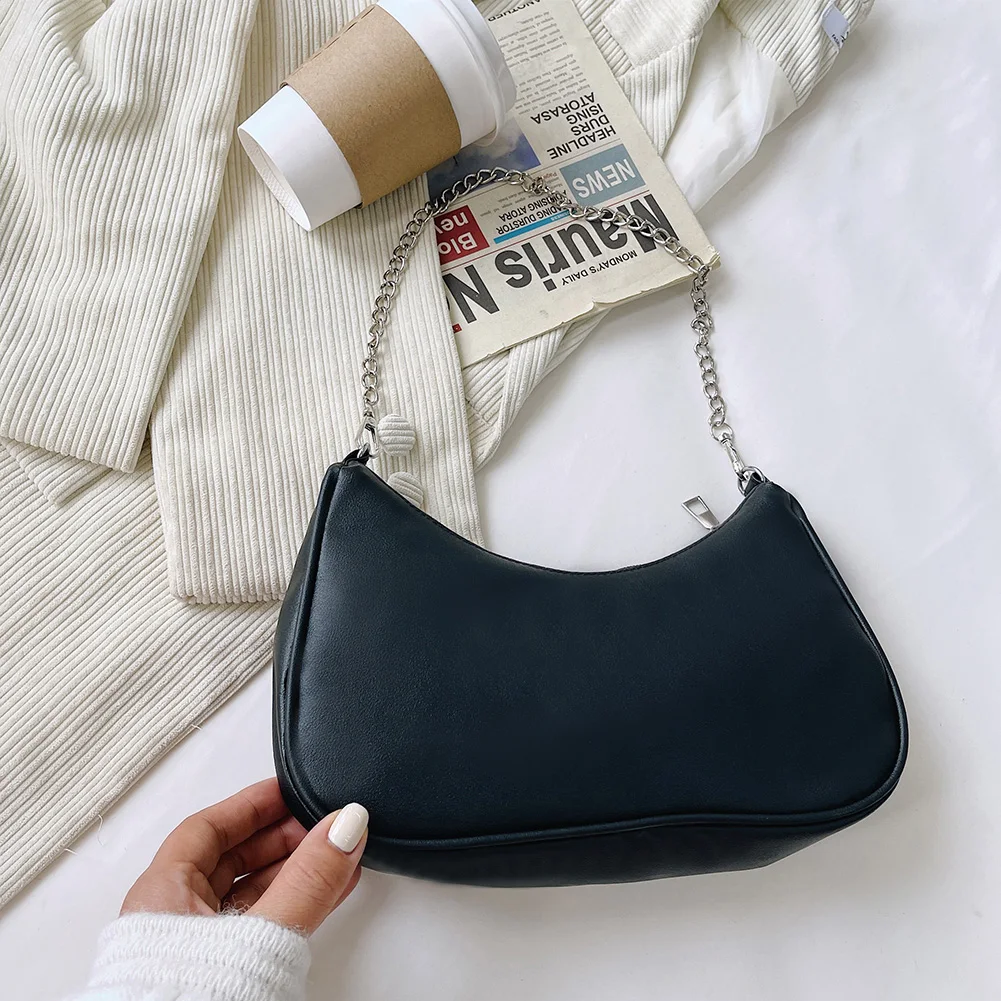 black shoulder bags Women's Bag PU Leather 2021 New Solid Color Armpit Underarm Shoulder Bags for Women Casual Ladies Chain Shopper Handbags Purse shoulder strap bag Shoulder Bags