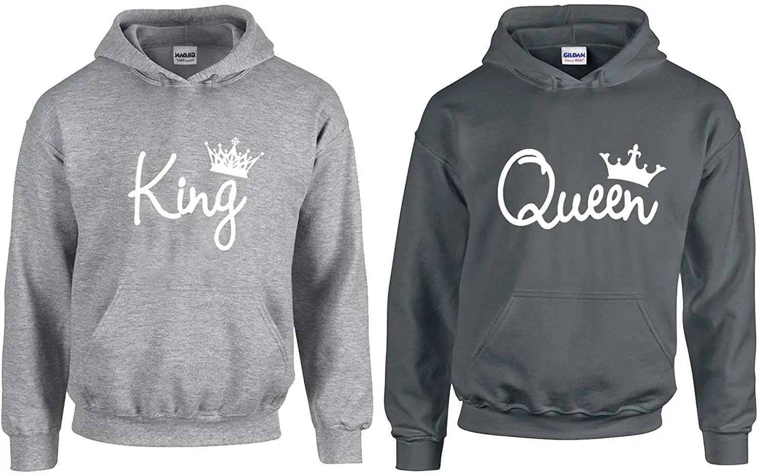 GOOD SHOPPERS ACTIVEWEAR Goodshoppers King &amp Queen Script Couple Hoodie (Grey-Charcoal Men-S/Women-M) |