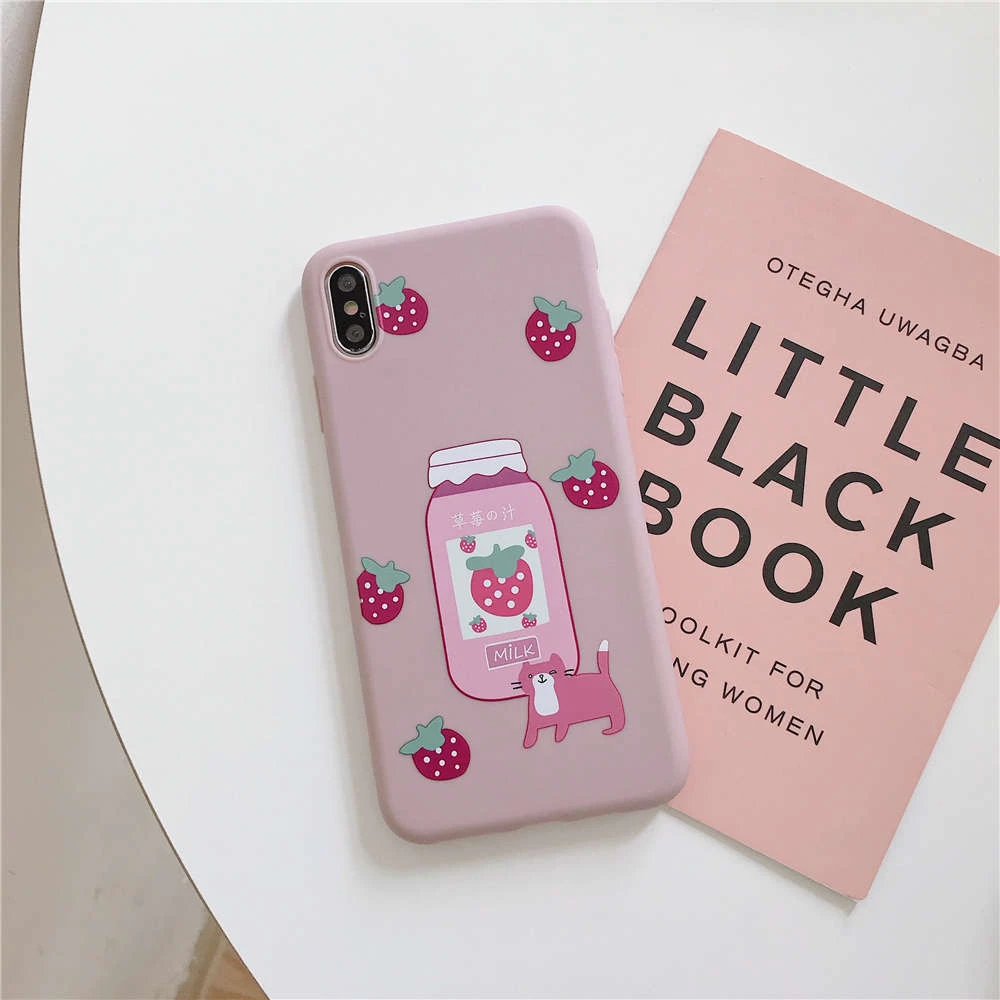 Милый мягкий чехол для IPhone 11 11 pro max 6/6s/6 p/6s plus/7/8/7 p/8 p/X/Xs/XsMax/XR мультфильм клубничное молоко Phonecase
