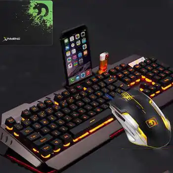 

Gaming Keyboard Mouse Combos Set Mechanical Feeling LED Backlit USB Wired Ergonomic Gamer Keyboards Phone Holder