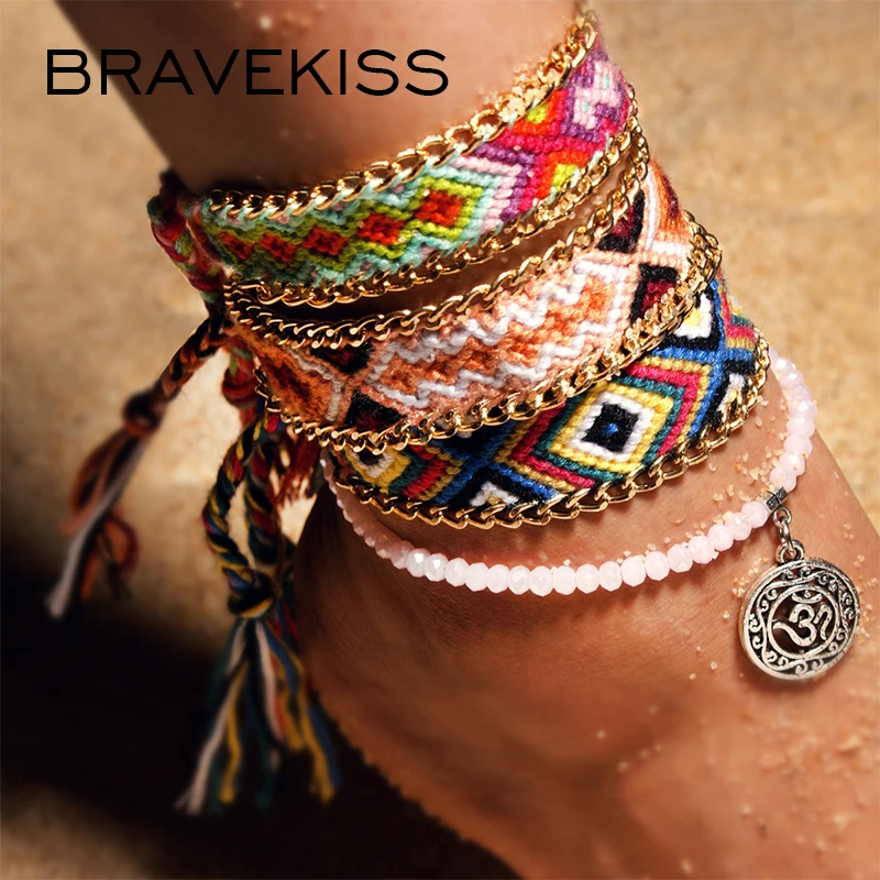 

BRAVEKISS 3 colors Vsco Pink Anklets For Women accessories Beads Anklet Bohemian Friendship Bracelets On Leg BOHO Jewelry PA0033