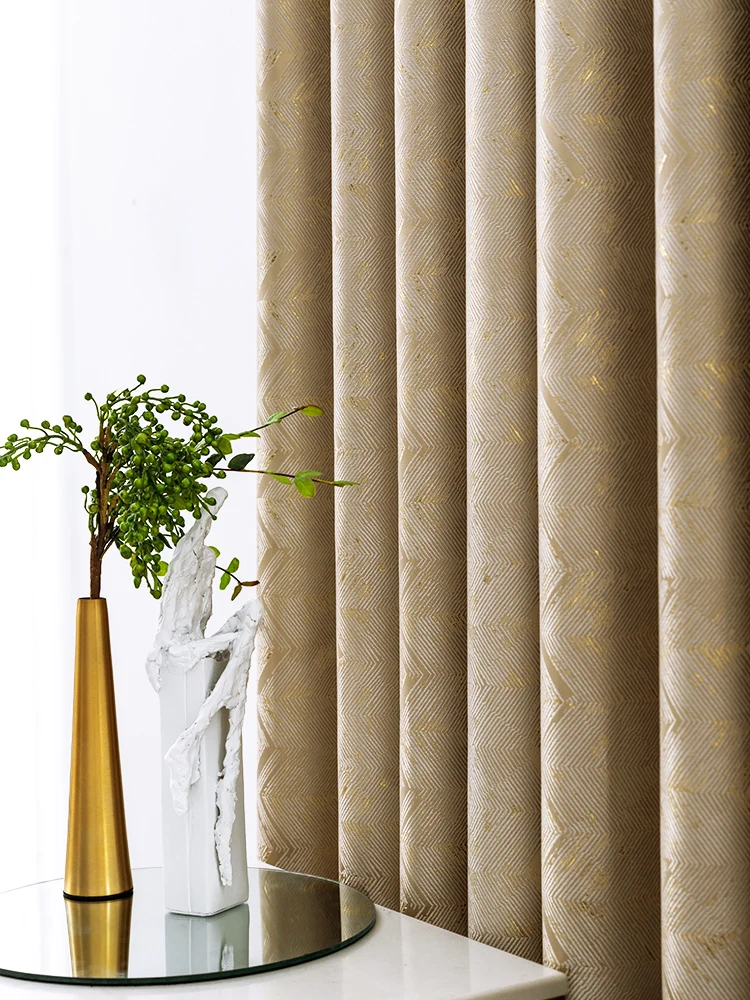 

Custom curtain Nordic modern Light luxury livingroom stripe Texture cotton gold shading bedroom blackout curtain drape M915