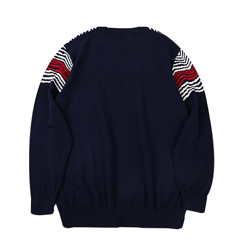 mens embroidered sweater striped Hip Hop long sleeve Knitted Pullover male streetwear Knitwear harajuku oversized cotton sweater