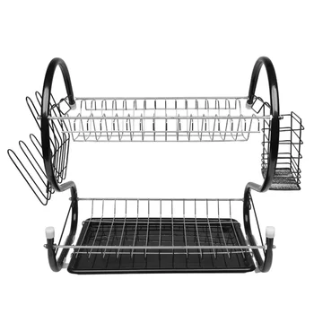 

Multifunctional S-shaped Dual Layers Bowls and Dishes and Chopsticks and Spoons Collection Shelf Dish Drain Rack (Black)