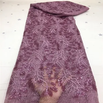 

African Sequins Lace Fabrics 2020 High Quality French stones Lace Fabric Nigerian Tulle Lace Fabrics For Wedding Dress pink