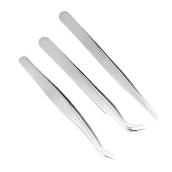 

3pcs Eyelash Tweezers Portable Curved Straight Pointed Tip Clips Eyelash Applicator