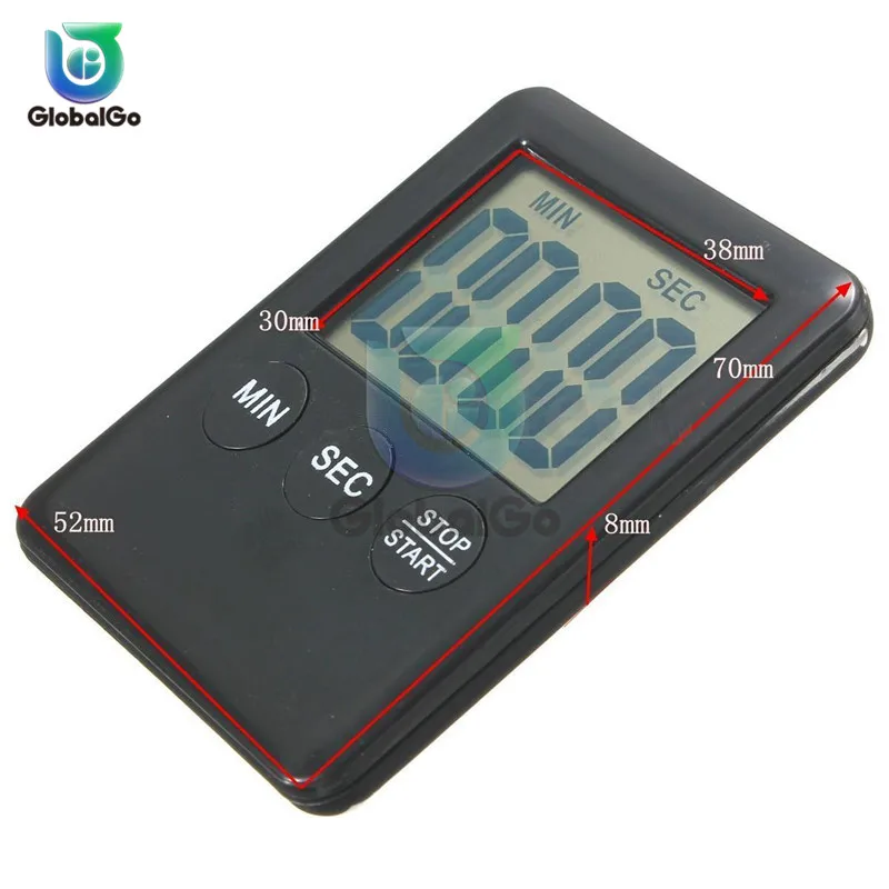 Super Thin LCD Digital Screen Kitchen Timer Square Cooking Count Up Countdown Alarm Sleep Stopwatch Clock Sport