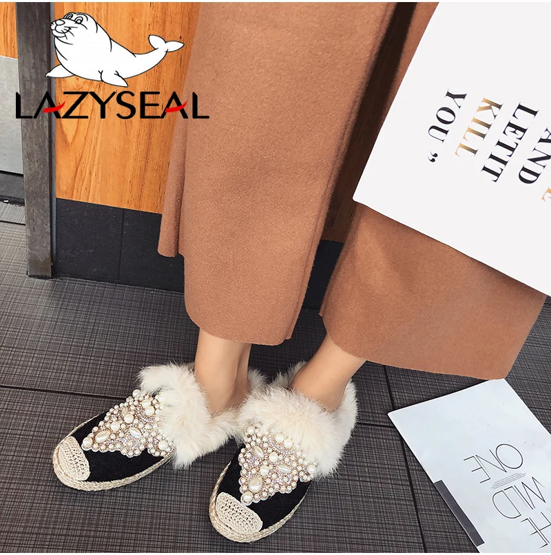 LazySeal/ г. Зимняя женская обувь на натуральном меху женские ботинки с бусинами на плоской подошве