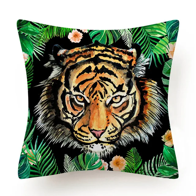 Tropical Jungle Cushion Cover 45x45 Polyester Tiger Leopard Printed Pillowcase Decorative Sofa Cushions Palm Leaf Pillowcover 019