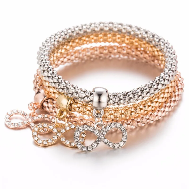 3 шт./компл. листья из кристаллов Корона шарма сердца Браслеты& Bangles, смесь цветов слона Совы Подвески Стразы Браслеты для Для женщин - Окраска металла: S070