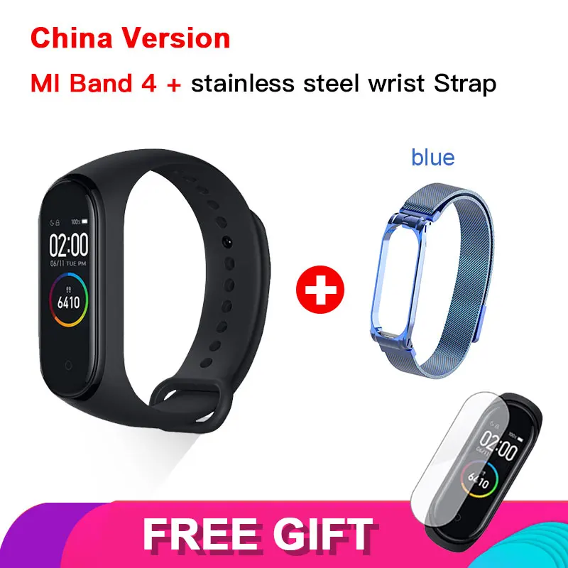 CN add BU Stainless Xiaomi mi Band 4 новейший mi band 4 Mp3 музыкальный цветной экран фитнес частота сердечных сокращений Bluetooth 5,0 умные часы - Цвет: CN add BU Stainless