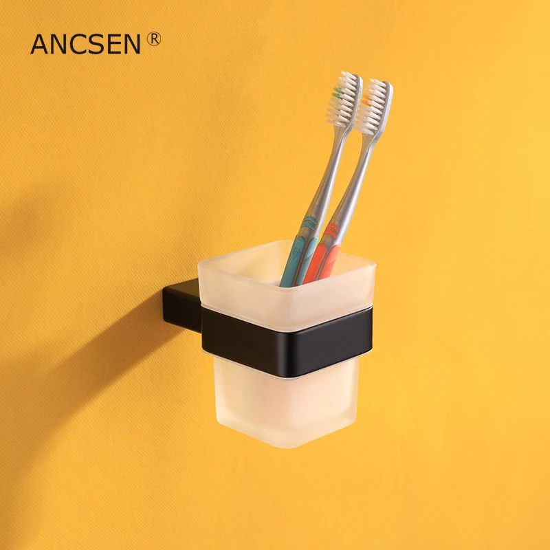 

Matt Black Single Toothbrush Glass Cups Holder 304 Stainless Steel Toothbrush Tumbler Cup Holder Wall Mount Bathroom Accessori