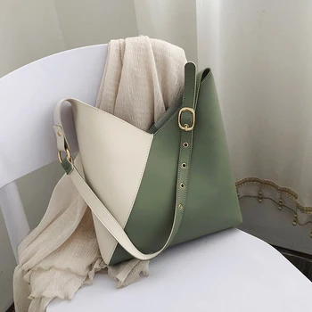 

Patchwork PU Leather Bucket Bags for Women Panelled Summer Crossbody Bags Lady Shoulder Messenger Bag Female Travel Handbags