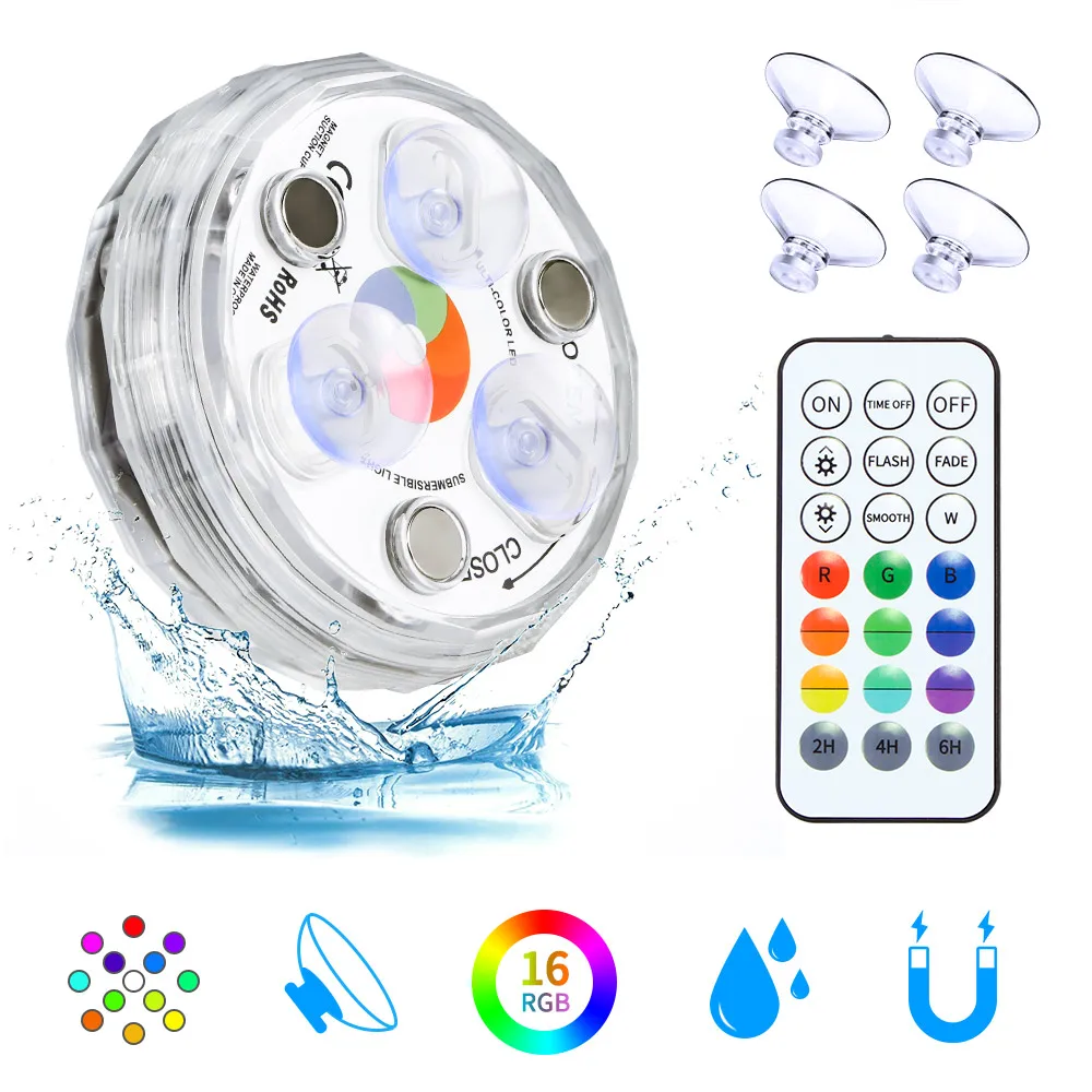 Multicolor Submersible Led Light with Remote Control IP67 Waterproof Underwater tea light for Vase Garden Swimming pool Wedding | Спорт и