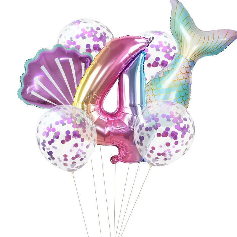 Little Mermaid Party Balloons 32inch Number Foil Balloon Kids Birthday Party Decoration Supplies Baby Shower Decor Helium Globos
