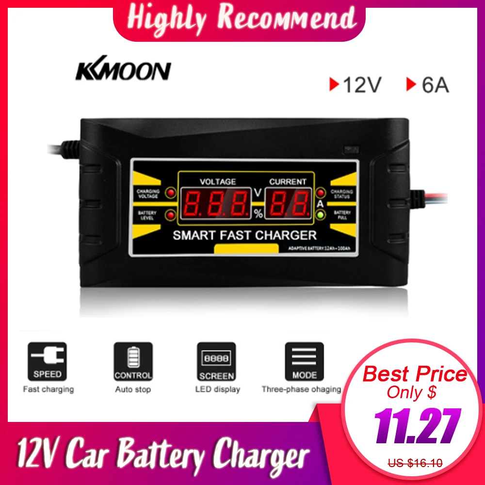 

Full Automatic Car Battery Charger Charging 150V/250V To 12V 6A Smart Fast Power Charging + Acid Digital LCD Display EU US Plug