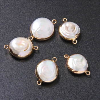 

3pcs/lot Fashion Natural Freshwater Pearl Pendant Connector Metal Double Hole Pearl Charms Pendants for Jewelry Making Supplies