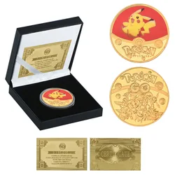 Pièce de monnaie en or Pokemon Anime, pièce commémorative, Collection de pièces d'or Pikachu, cartes Pokemon 
