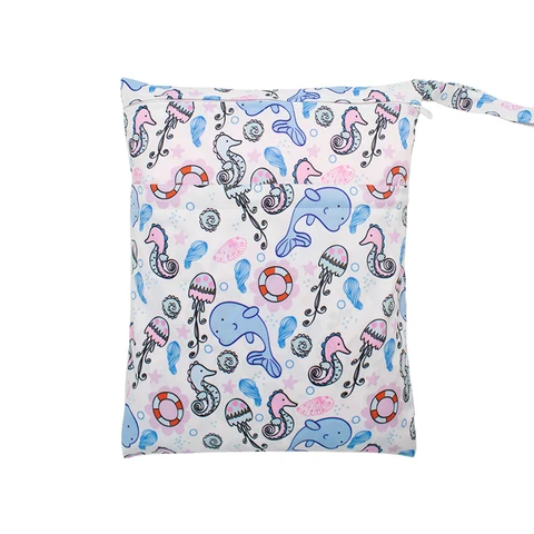 Baby Nappies Bag Printed Wet Dry Nappy Zipper Handbag Stroller Accessories For Baby Diapers Nappies Bag Reusable