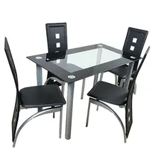 110cm Tempered Glass Dining Table Set 4 Chairs Dining Set Modern Kitchen Table And Chairs Set SKU82947862