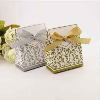 

50 PCS Wedding Candy Box Golden Fantasy Sweet Boxes Silver Time Small Gift Bag Bridal Favor Spot Baking Cookies Packaging Bags