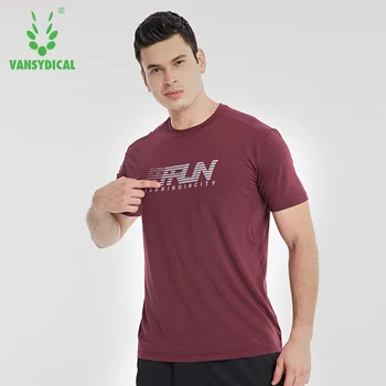 VANSYDICAL Sports T Shirt Men Running Short Sleeve with Printing Fitness Gym Clothing Male Quick Dry Active Wear Workout Shirts