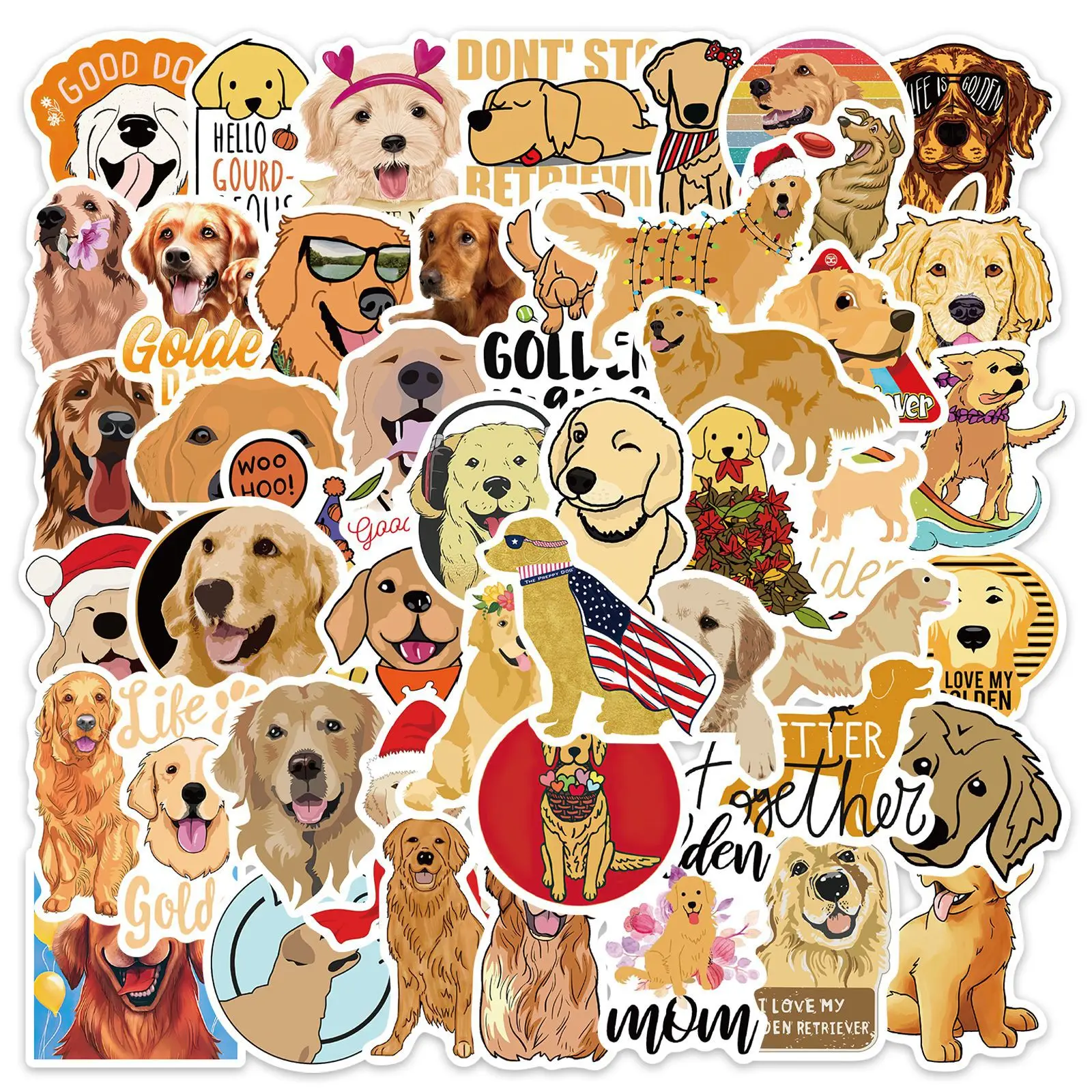 10/30/50pcs Cute Animal Golden Retriever Dog Graffiti Stickers