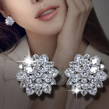 Zircon Sun Flower Stud Earrings Cubic Zirconia Flowers Stud Earrings For Women Dropshipping In Stock