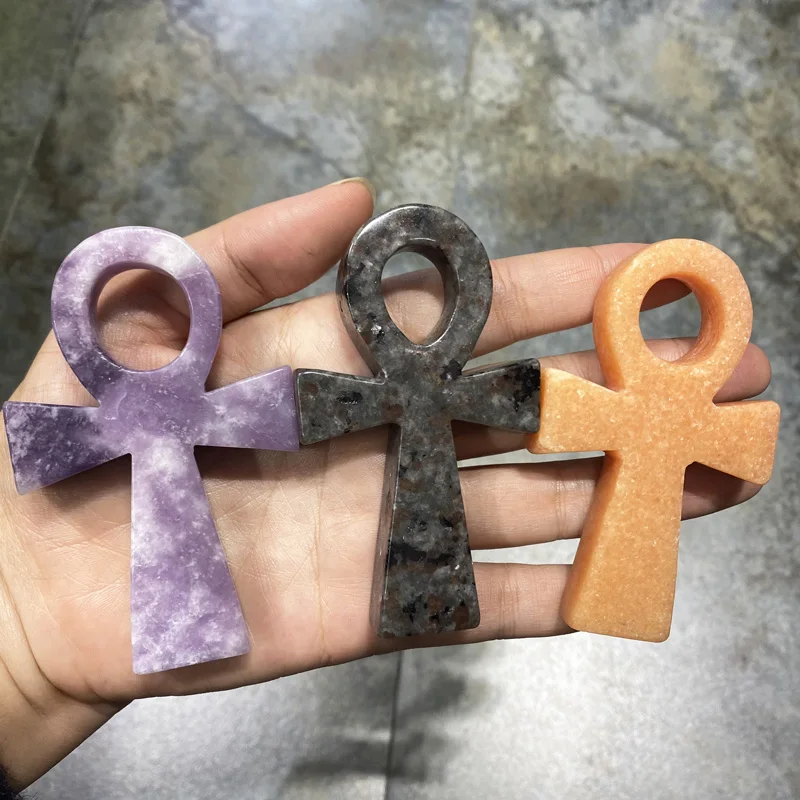 Natural Crystal Stone Anka Cross Egyptian Ankh Life Symbol Hand Carved Crafts Protection Healing Crystal  1pcs 5