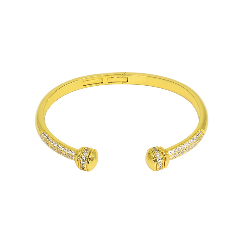 

C-Shaped Blue Natural Stones Cuff Lover Bracelet For Women Copper Metal Couple Female Ladies Gold Color Jewelry