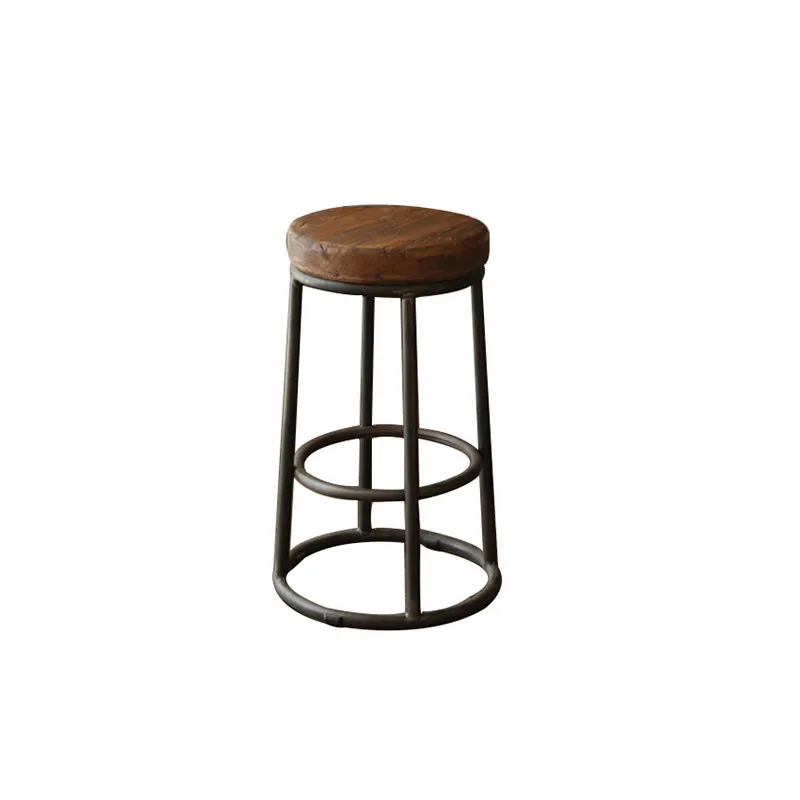 

American Style Iron Leisure Chair Retro Bar Chair Solid Wood Bar Chair Old Round Bar Stool High Foot Dining Chair Coffee Chair