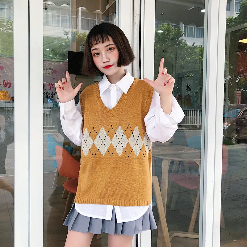 Жилеты женские с v-образным вырезом в полоску Kawaii Harajuku корейский стиль трикотажные студенческие простые универсальные повседневные женские пуловеры шикарные Горячие