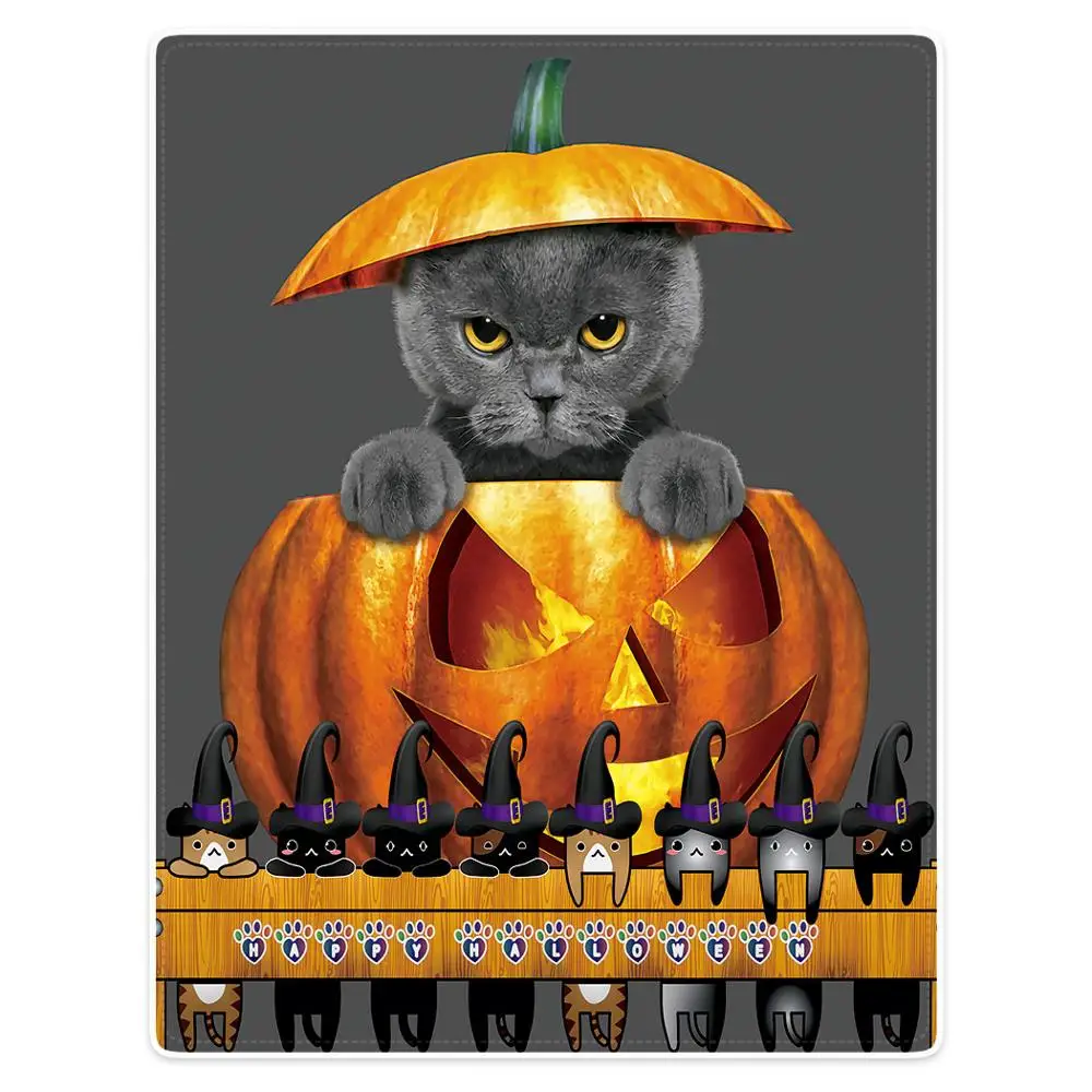 

Blanket Comfort Warmth Soft Plush Throw Halloween Orange Pumpkin Evil Cat