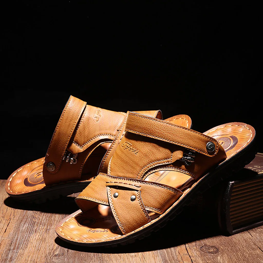 Vogue Men Sandals Summer Men Shoes Breathable Walking Beach Sports Slippers Outdoor men\x27s Shoes Openwork Leather 18Apl23