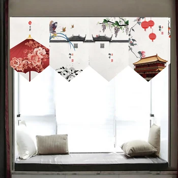 

Chinese Ink Painting Short Door Curtain Japanese Sushi Shop Curtains Kitchen Bedroom Decoration Noren Wind Triangle Curtains