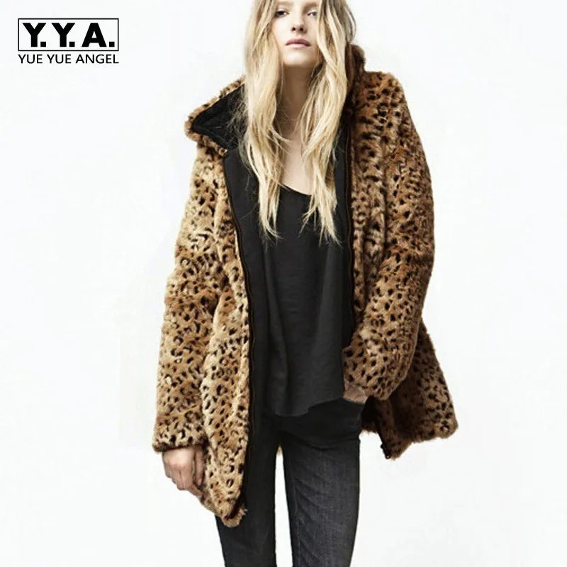 

Faux Fur Leopard Print Jackets Classic Warm Winter Jacket Hoody Coats Long Sleeved Female Outerwear Overcoats Plus Size 3XL