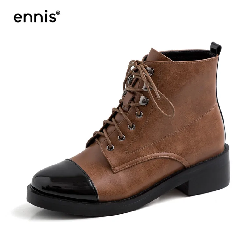 Brown ENNIS/брендовые Модные Ботинки martin; женские ботильоны на шнуровке; ботинки из натуральной кожи на низком каблуке; сезон осень-зима; цвет коричневый, черный; A9192 - Цвет: Brown