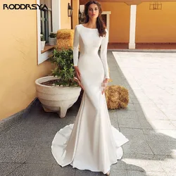 RODDRSYA Robe De Mariée Elegant Full Satin Wedding Dress Long Sleeve Backless Mermaid Bridal Gown Vestido De Noiva Sereia