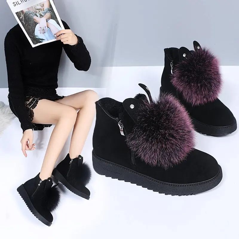 

Warm women's snow boots, suede winter shoes, fur ball boots, women's fashion boots, non-slip boots, snow casual shoes X685