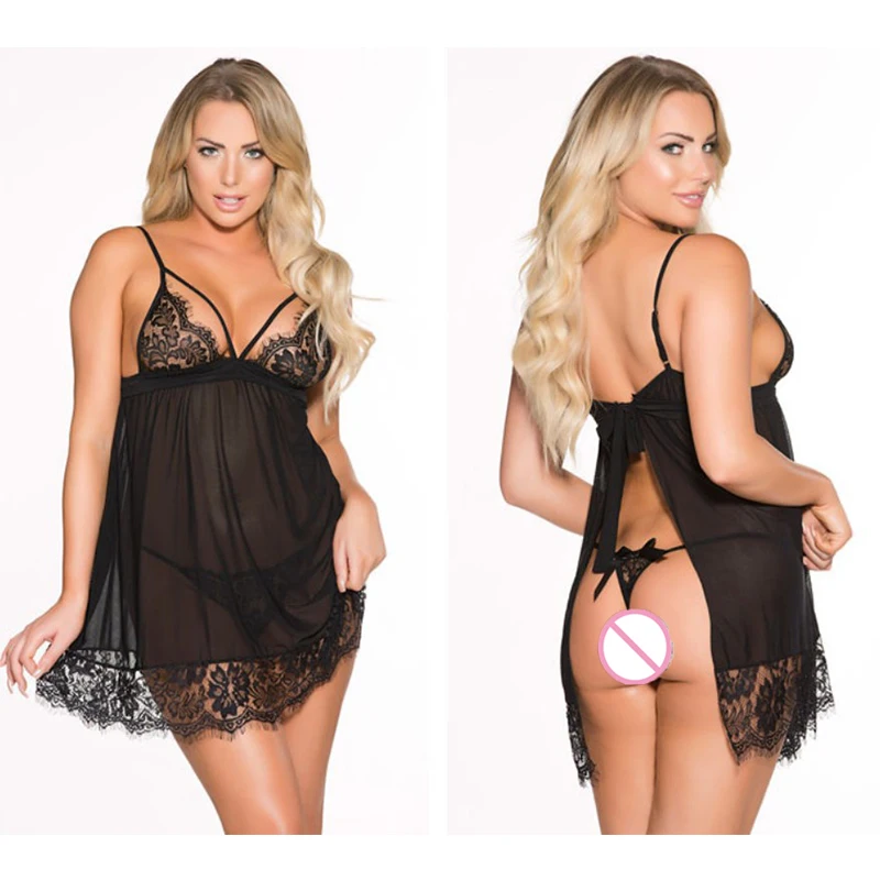 

Fashion Sexy Women Sleepwear Nightgown Babydoll Mesh Bow Night Sleep Dress Woman's Hollow Out Sexy Underwear Erotic Clothing