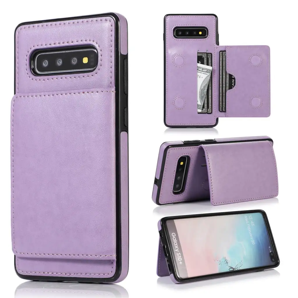 Premium Leather Wallet Case For Samsung Galaxy S8 S9 S10 Plus S10E Note 8 9 10 Pro Double Magnetic Buttons Flip Shockproof Cover