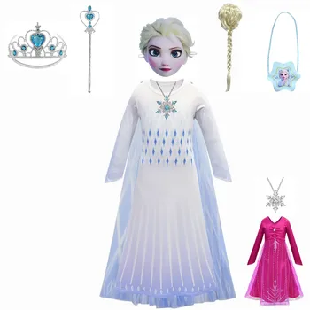 

New Elsa cosplay for baby girls Elsa Dress Princess white costume kids clothes for Christmas Party Costume Snow Queen Cosplay