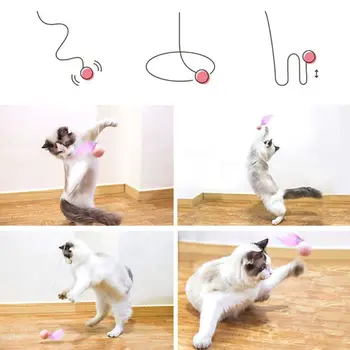 

Pet Interactive Cat Teaser Wand with Ball Retractable String Catnip Feather Toy