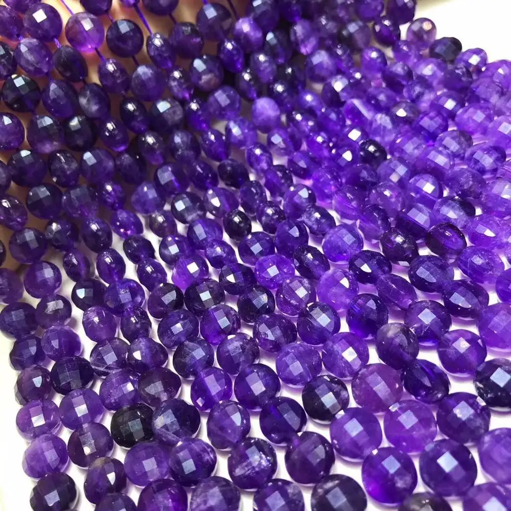 

loose beads purple Amethyst coin faceted 6*10mm 38CM for DIY jewelry making FPPJ wholesale beads nature