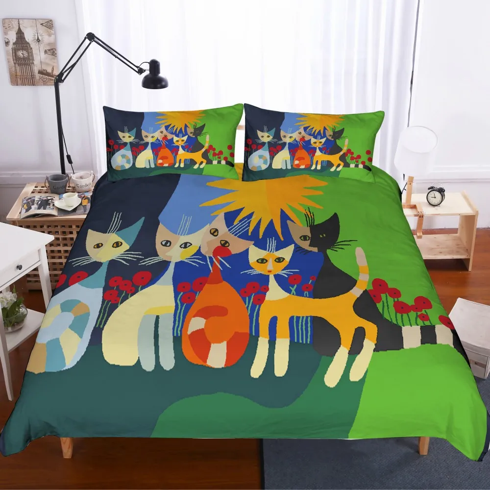 

Cartoon Style Cat Series Bedding Set 2/3PCS Multicolor Duvet Cover Set Microfiber Pillowcase Double Queen King Size Bed Sets