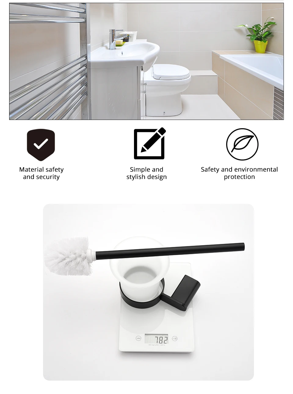 Description Picture 5 of itemNew Toilet Brush Holders Stainless Steel Matt Black Toilet Bowl Brush Clean Ceramic Bathroom WC Accessories