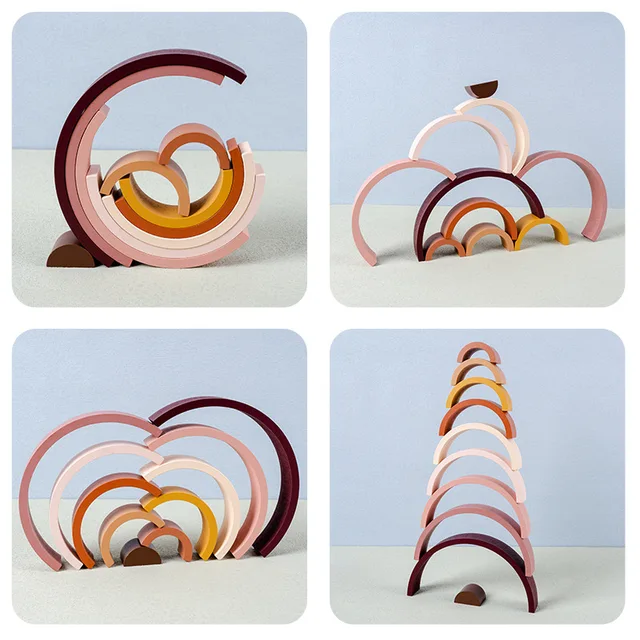 Kids Large Rainbow Arch Bridge Semicircle Building Blocks Wooden Toy Baby Color Creative Game Education Montessori Children Toys 4