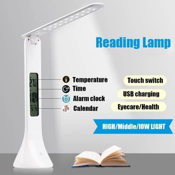 

Modern Business Led Office Table Lamps Touch Switch With Calendar Temperature Alarm Clock Indoor Lighting table Reading Light
